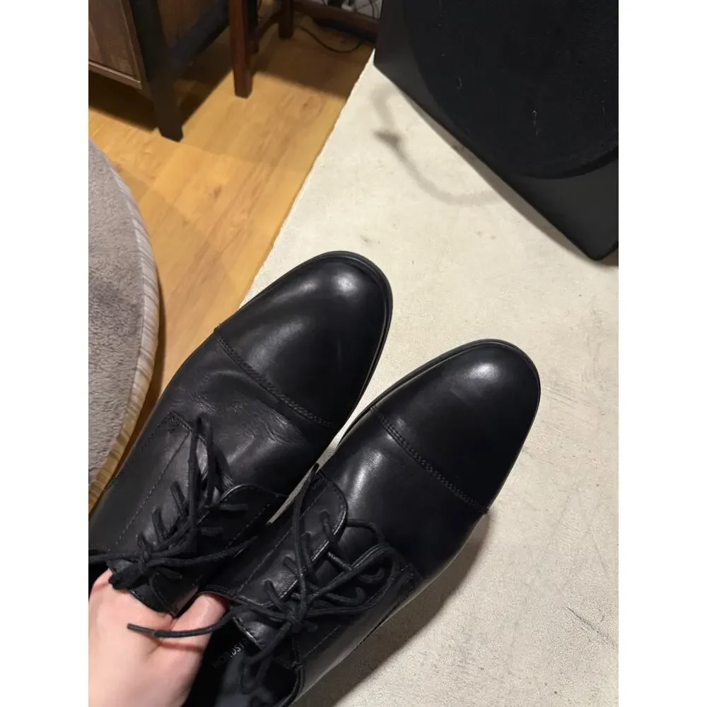 Nordstrom Ortholite Men's 10M Comfort Foam Black Leather Cap-Toe Oxford Shoes